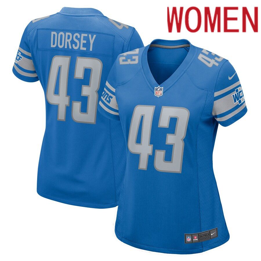 Women Detroit Lions 43 Khalil Dorsey Nike Blue Home Game Player NFL Jersey